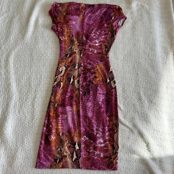 Vintage Cache Snakeskin Print Bodycon Wrap Style Dress Size S - Picture 9 of 10